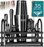 BARE BARREL® Mixology Bartender Kit Bar Set | 14-Piece Cocktail Shaker Set | Martini Barware Mixing Tools for Home Bartending | 35 Recipe Cards | Gift Set (28oz Boston Shaker, Jet Black/Black)