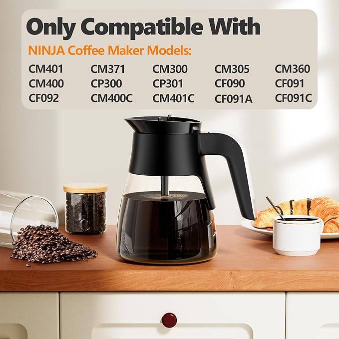 10 Cup Coffee Pot Replacement for Ninja Coffee Maker CM401, Glass Coffee Carafe Compatible with Ninja CM400 CP300 CF091 CM371 CM300, Ninja Coffee Pots Replacements with Brew-Through Lid