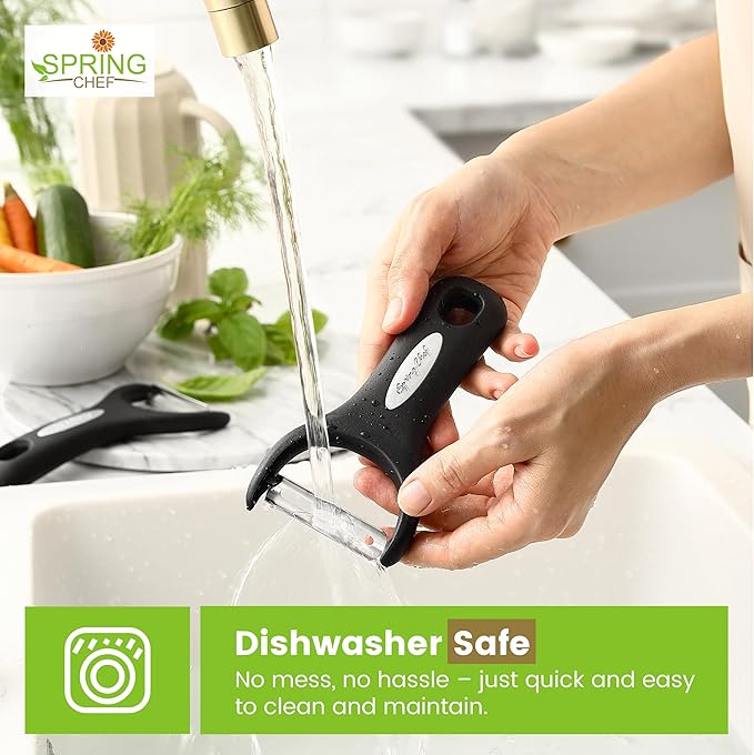 Spring Chef Vegetable Peelers for Kitchen - Stainless Steel Swivel, Y & Julienne Peelers, Potato Peelers with Soft Grip Handles, Kitchen Utensils Set of 3 for Fruits, Veggies, Apples, Carrots
