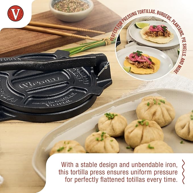 Victoria Cast Iron Tortilla Press, Tortilla and Roti Maker, Made in Colombia, 6.5 Inches