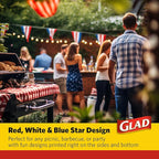 Glad Disposable Aluminum All Purpose Pans in Red, White & Blue Stars, 3ct with Lids - Printed Colorful Foil Steam Pans - 12.5” x 10.2” x 2.16” Aluminum Pan - Disposable Steamware