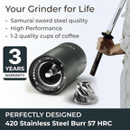 Manual Coffee Grinder by Alpaca Ventures - Stainless Steel Conical Burr Coffee Grinder Manual with Adjustable Setting Double Bearing Hand Espresso Grinder Perfect for Home, Office and Camping