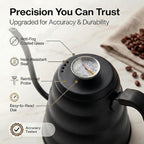 Barista Warrior Gooseneck Kettle with Thermometer - 1.2L Pour Over Coffee & Tea Kettle, 18/8 Matte Black Gooseneck Kettle Pot, Precision Pour Drip Spout, Suitable for All-Stoves (40 fl oz)