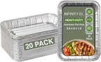 INFINITY EL Disposable Aluminum Foil Pans 20 Pack | Mini Shallow 8.5"x 6"x1.5" Broiler Pans, Heavy Duty Foil Pan | Aluminum Baking Pans for Roasting Turkey, Lasagna, Thanksgiving, Christmas, Party