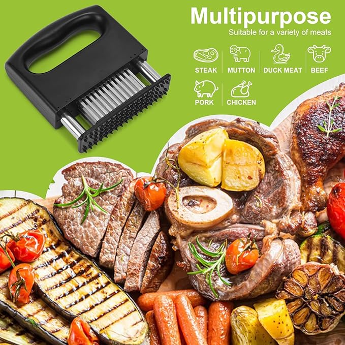 Meat Tenderizer Tool, Meat Tenderizer Stapler with 48 Stainless Steel Ultra Sharp Needle Blades, Compact Cooking Tool for Kitchen Tenderizing Beef Chicken Turkey Steak Veal Pork