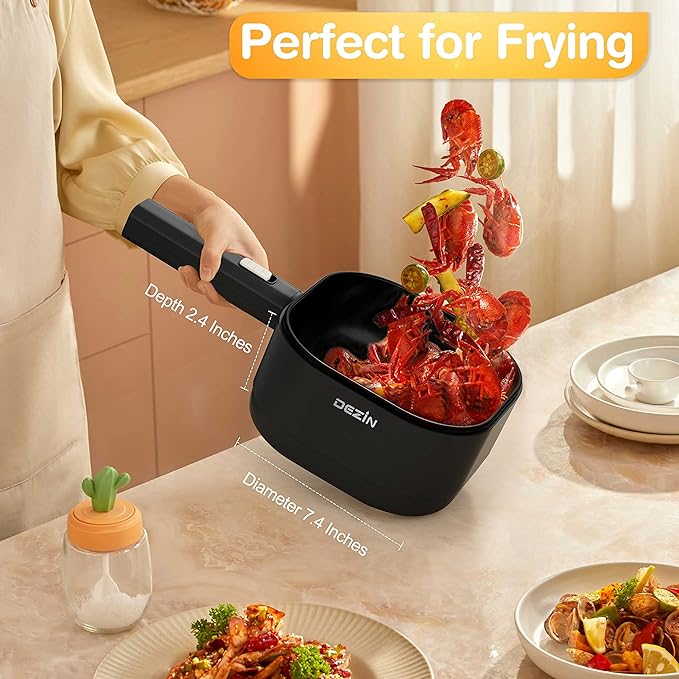Dezin 2L Electric Hot Pot with Steamer, Rapid 800W Non-Stick Ceramic Coating Dorm Cooking Pot, Plug in Electric Pan Cooker with Adjustable Power for College Hotel Office(Silicone Spatula Included)