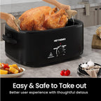 18 Quart Roaster Oven with Self-Basting Lid, Electric Turkey Roaster Oven with Defrost & Warm Function, Adjustable Temperature, Removable Pan & Rack, Stainless Steel, Black