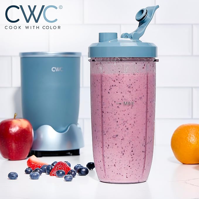 COOK WITH COLOR Personal Power Blender 600W, 24oz Capacity, BPA-Free Jar, Ice-Crushing Blades, Ideal for Smoothies & More, Anti-Slip Feet, Easy to Clean, Slate Blue