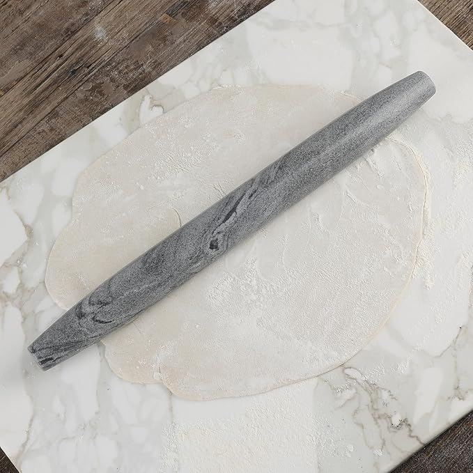 Koville African Natural Marble French Rolling Pin, 16inch Non-Stick Rolling Pin for Baking, Dough Roller for Pasta, Dumpling, Fondant, Pie, Bread, Pizza, Kitchen Baking Tools(Monte Grigio)
