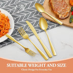 20 Pcs Gold Silverware Set, Stainless Steel Flatware Set for 4, Food-Grade Cutlery Set, Mirror Polished Tableware Eating Utensils Set for Home Kitchen, Include Knife Fork Spoon Set, Dishwasher Safe