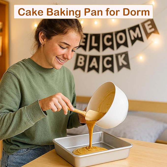 Deep Baking Pans Set of 3, Rectangle Cake Pan Nonstick, Heavy Duty Thick Bakeware Lasagna Pan for Toaster Oven, 9/11/13 Inch Tray for Brownie, Siliver