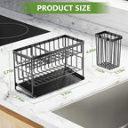 Cisily 2-Tier Kitchen Sink Caddy Organzier Rack with Flexible Dish Brush Holder, Sponge Holder for Kitchen Sink Countertop Organization Storage,Home Decor Accessories Essentials Stainless Steel