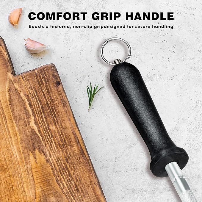 Knife Sharpener Rod, Kitchen Knives Sharpener Carbon Steel Professional Knife Sharpening Steel, Honing Rod with Hanging Holes (13 inches)