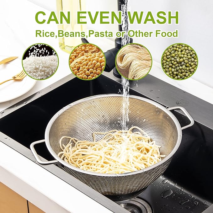 Gulex Colander Stainless Steel 3-Quart, Strainer for Kitchen Food, Dishwasher Safe
