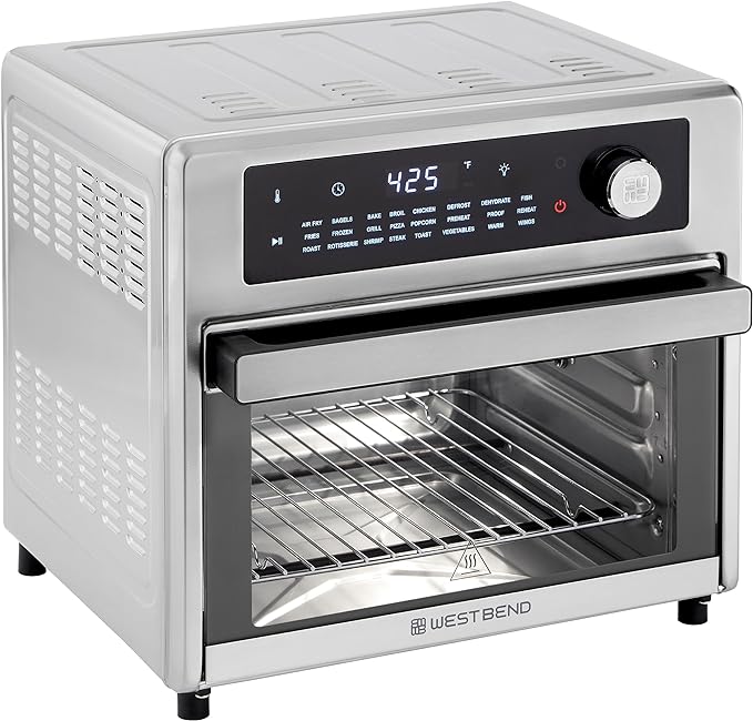 West Bend XL Air Fryer Oven 26-Quart with Digital Controls Easy-View Door and 24 Cooking Presets, Includes Nine Accessories, 1700-Watts, Metallic