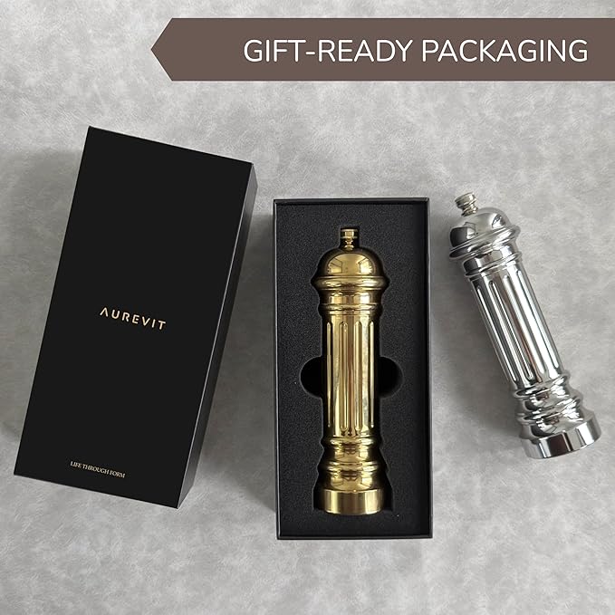 Metal Pepper Grinder with Stainless Steel Core, Heavy Duty High Output Pepper Mill with Adjustable Coarseness, All-Metal Construction, Refillable (Silver)