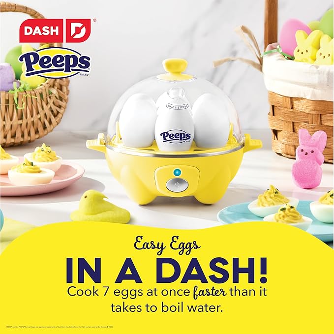 PEEPS & Dash Rapid Egg Cooker - Boiler, Poacher & Steamer - Includes Measuring & Recipe Guide - Dishwasher Safe - BPA Free - Holds 7 Eggs, Yellow