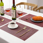 Leetaltree Burgundy Placemats Set of 6 - Heat Resistant Non-Slip Place mats for Dining Table, Washable Durable PVC Vinyl Woven Table Mats（Burgundy, 6）