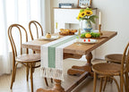FEXIA Boho Table Runner for Home Decor with Tassels 108 Inches Long,Sage Green Farmhouse Rustic Table Runner Macrame Burlap Table Decoration for Living Room Bridal Shower(12x108 Inches)