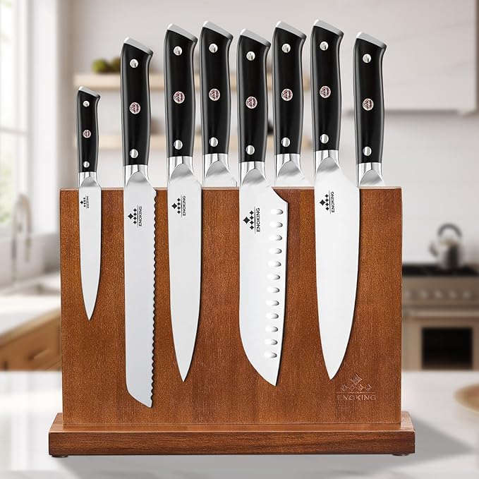 Magnetic Knife Block, Universal Knife Holder Stand with Strong Enhanced Magnets for Safe and Multifunctional Knife Storage, 12.5-In Acacia Wood Knife Holder for Home Kitchen