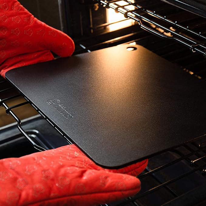 Chef Pomodoro Pizza Steel for Oven 16 Inch 1/4 Inch Thick, Baking Steel for Oven, Grill, Sourdough Bread, Baking Stone for Oven With Lifting Holes 16" X 13.25" (40.6 x 33.6 cm)