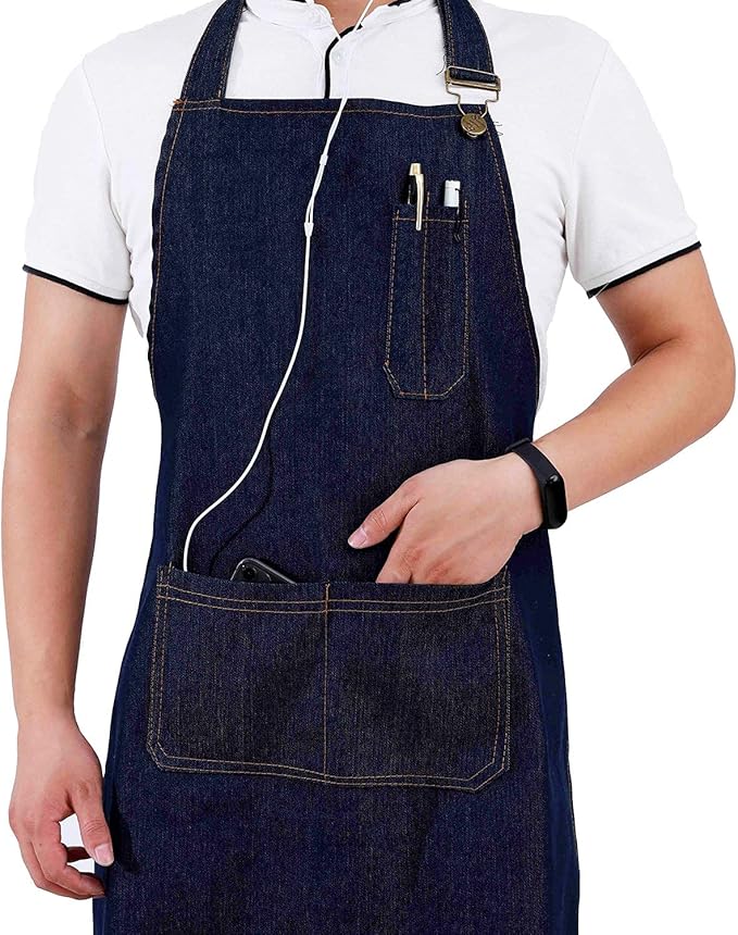 Tosewever Canvas Cross Back Chef Cotton Aprons for Men Women with Large Pockets