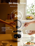 COMFEE' Mini Rice Cooker 4 Cups Cooked/2 Cups Uncooked, Portable Non-Stick rice maker, 24 hours Timer Delay, 6 Functions, Fast Cooker, Brown Rice, Oatmeal, White
