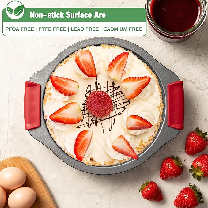 Tiawudi 9" Round Cake Pan Set of 2, 0.8mm Thick Heavy Duty Bakeware for Tiered & Layered Cakes, Nonstick Baking Pan with Diamond Texture for Even Heating, Cake Mold with Silicone Grip Handles