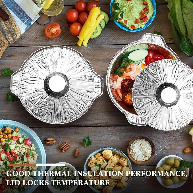 Ziliny 24 Pcs Disposable Aluminum Pot with Lid Round Foil Pans Disposable Cookware Food Container for Vacation Trips Camping Baking Heating Cooking (33.8,67.6,121.7 oz)