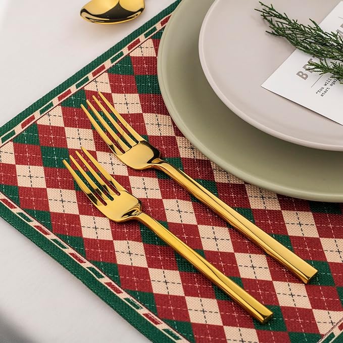 Alata Cube Gold 20-Piece Flatware Set, Forged Cutlery Set, Mirror Finish Silverware Service for 4, Stainless Steel Tableware with Square Handle for Home/Restaurant, Dishwasher Safe