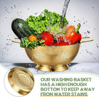Bokon 3 Pcs Stainless Steel Colander Set Colander Bowl and Sieves 1/3/5 Quart Metal Mesh Strainer Net Basket with Handles Food Spaghetti Strainer for Kitchen Draining Pasta Rinsing(Gold)