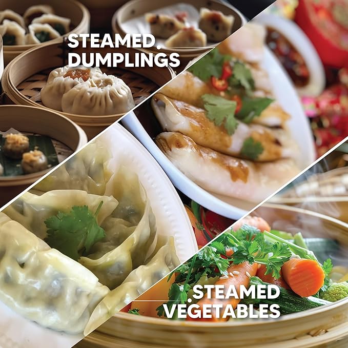 Helen's Asian Kitchen Bamboo Food Steamer with Lid - 100% Natural Bamboo - Basket Steamers for Cooking Dumplings, Dim Sum, Veggies, Fish, Meat - Preserve Nutrients & Flavors - 10-Inch