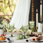 XUWAIDSGN 24 Pcs 7oz Plastic Vintage Wine Glasses Drinking Glasses Unbreakable Wedding Glassware Crystal Water Goblets Reusable Drinkware Vintage Champagne Flutes (24, Dark Green)
