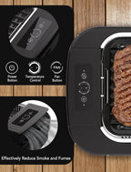 Smokeless Indoor Grill, COWSAR 1500W Electric Grill Indoor with Drip Tray & Tempered Glass Lid, Portable Non-Stick Korean BBQ Grill, 6-Level Control, 90 Min Auto Timer, Dishwasher Safe, Black