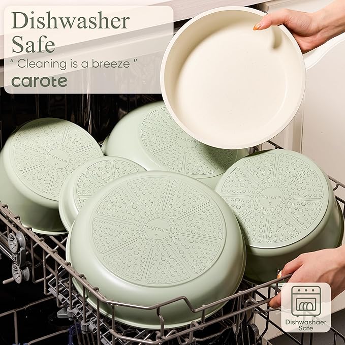 CAROTE 25pcs Pots and Pans Set Non Stick, Cookware Sets, Kitchen Set, Oven/Dishwasher/Fridge Safe, Space Saving Pots Set, Nonstick Set with Versatile Detachable Handle, Induction RV Set, Green