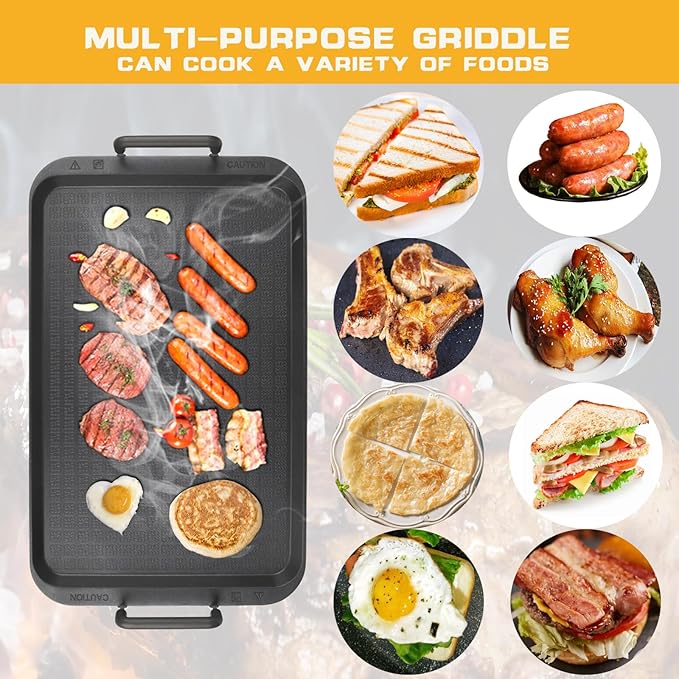 Non-Stick Aluminum Stove Top Flat Griddle, Warp-Resistant Double Burner Griddle Pan for Glass and Gas Stove, Great for Breakfast and Camping Indoor or Outdoor Size 17" x 10.5"