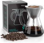 Coffee Gator Pour Over Coffee Maker - 14oz High Heat Borosilicate Glass with Reusable Stainless Steel Filter, Drip Coffee Brewer Pourover Dripper Set Carafe, 400ml Clear