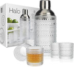Glaver's Cocktail Shaker Set, Glass 15.2 oz Shaker, 6 Hobnail Shot Glasses, Stainless Steel Strainer Cap,Glass Shaker Set for Bars. Dishwasher Safe