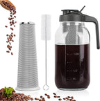 Cold Brew Coffee Maker,64 oz Mason Jar Pitcher with Stainless Steel Filter, Pour Spout Handle Lid, Heavy Duty Glass Airtight & Leak-Proof for Iced Coffee,Tea & Lemonade