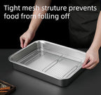 Stainless Steel Sturdy Roasting Pan with Cooling Rack – Oven, Toaster & Grill Safe, Deep Edge, Smooth Finish, Dishwasher Safe – Perfect for Turkey, Chicken, BBQ (17.5x13.6x2.8in)