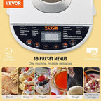 VEVOR Bread Maker, 19-in-1 2LB Dough Machine, Nonstick Ceramic Pan Automatic Breadmaker with Gluten Free Setting, Whole Wheat Bread Making, Digital, Programmable, 3 Loaf Sizes, 3 Crust Colors, White