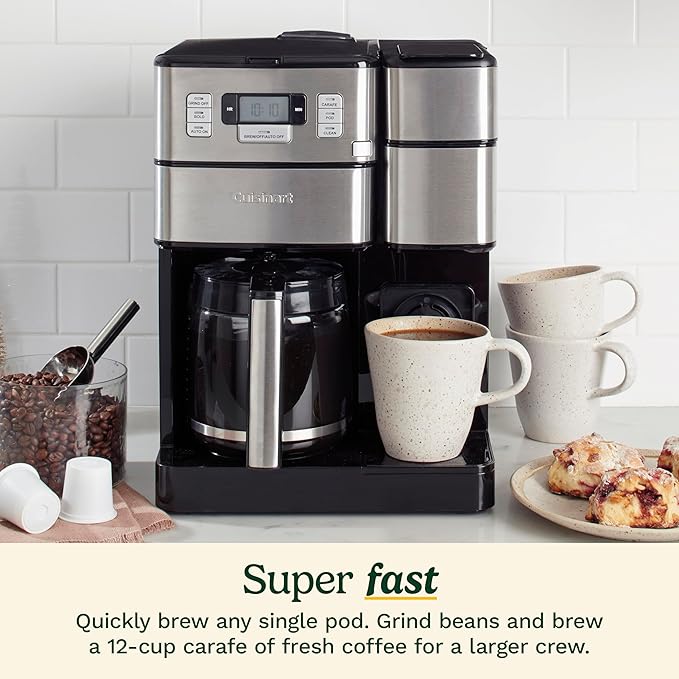 Cuisinart Coffee Center Grind and Brew Plus, Built-in Coffee Grinder, Coffeemaker and Single-Serve Brewer with 6oz, 8oz and 10oz Serving Size, Black/Silver, SS-GB1NAS