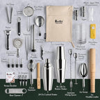 Barillio Bar Tool Set Pro Edition - Stainless-Steel Cocktail Shaker Set - Mixology Bartender Kit w/Boston Shaker, Drink Mixer & Muddler for Cocktails - Home Bar Accessories - 32-Pc Bar kit