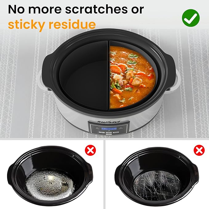 Sunvivi 6 Quart Programmable Slow Cooker with 2 in 1 Silicone Liners, Multi-Cooker Food Warmer with Digital Timer, Adjustable Tempature Control, Dishwasher Safe Parts, Silver
