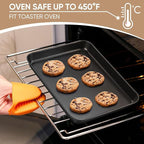 E-far Baking Sheet Set of 2, 9" x 7" x 1" Small Cookie Sheet Pan for Baking, Nonstick Carbon Steel Baking Trays for Toaster Oven, Heat-Resistant & Easy Clean, Black