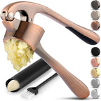 Zulay Kitchen Large Premium Garlic Press Set - Bigger Bowl for Bigger Garlic - Rust Proof Garlic Mincer Tool - Easy-Squeeze, Easy-Clean Silicone Garlic Peeler & Brush (Copper)