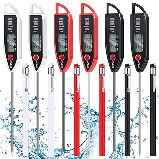 Copkim 6 Set Waterproof Food Thermometer for Water, Liquid, Candle and Cooking Digital Meat Thermometer with Long Probe Instant Read for Kitchen BBQ Grill Candy (Black,White,Red)