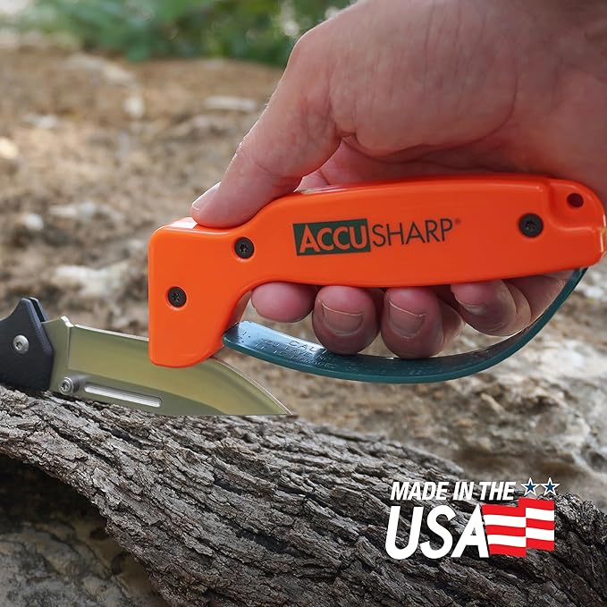 AccuSharp Knife Sharpener, Ergonomic Comfortable Handle, Compact & Easy to Use, Restore and Hone Straight & Serrated Knives, Blaze Orange