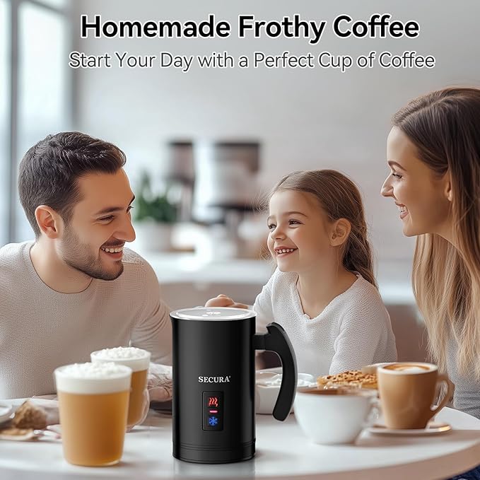 Secura Electric Milk Frother, Automatic Milk Steamer Warm or Cold Foam Maker for Coffee, Cappuccino, Latte, Stainless Steel Milk Warmer with Strix Temperature Controls (Black)