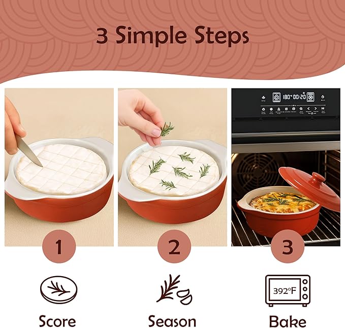 Muldale Brie Baker with Lid and Spreader - Camembert Baker Crock in Red - Free from Lead Ceramic Baking Dish - 5.5” - Fits Standard Camembert Wheel